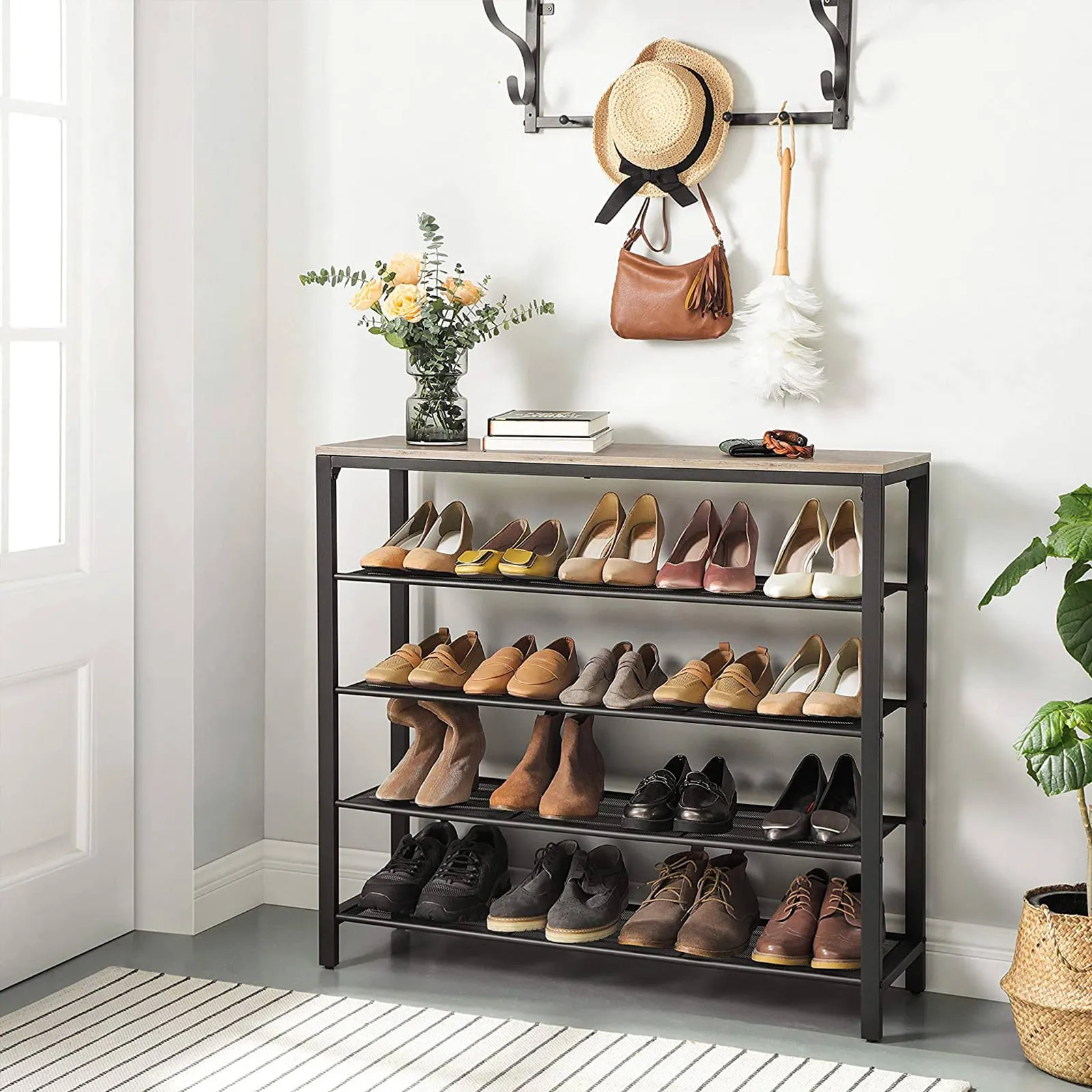 Gray Mesh Shelves Shoe Organizer