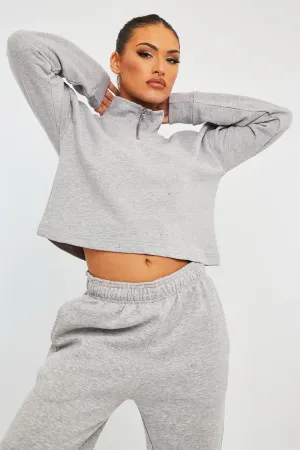 Grey Ring Zip Front High Neck Sweatshirt - Maggi