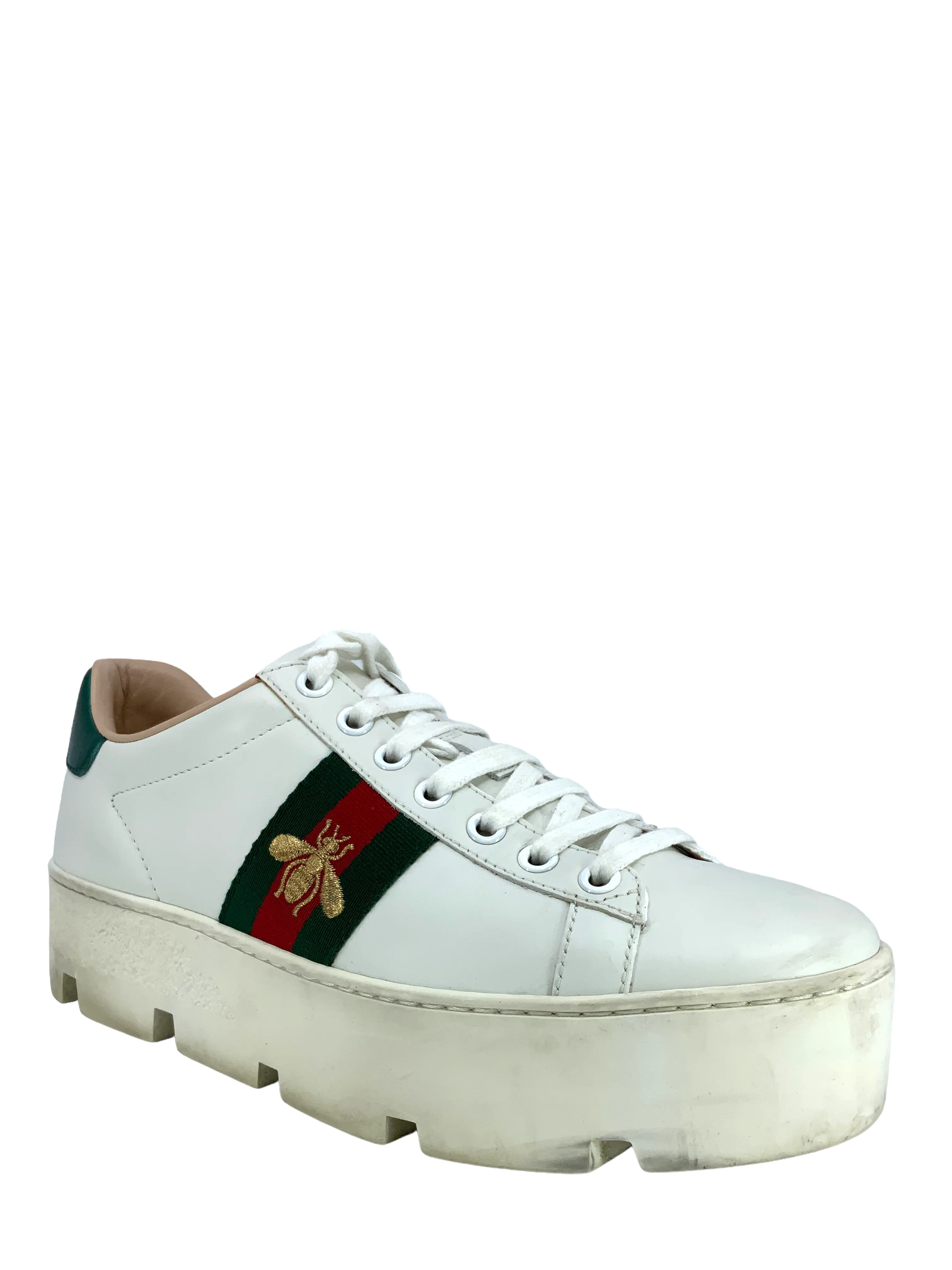 GUCCI Ace Embroidered Platform Sneakers Size 6.5