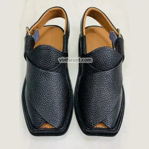 Handmade Black Textured Peshawari Men's Chappal