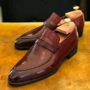 Handmade Burgundy Penny Loafers Leather Shoes For Men's