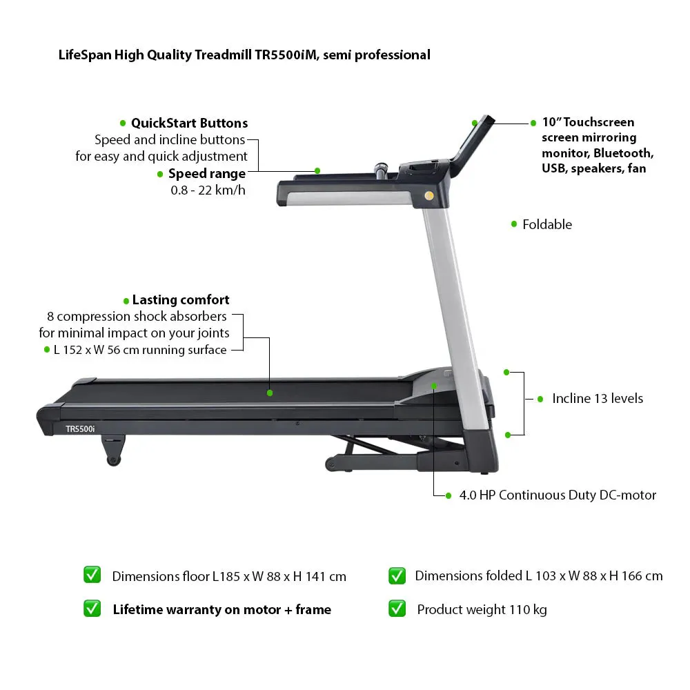 LifeSpan Fitness Light-Commercial Treadmill TR5500iM