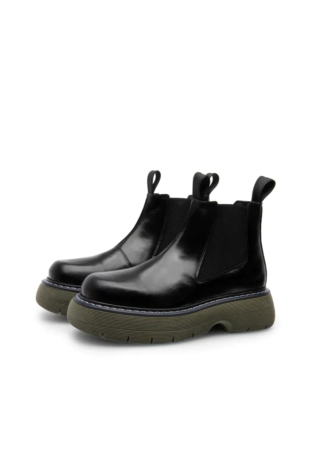 LÄST Ella Leather Black/Green Chelsea Boots