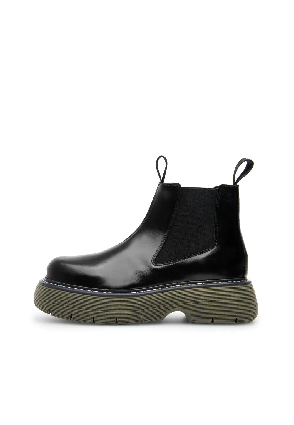 LÄST Ella Leather Black/Green Chelsea Boots