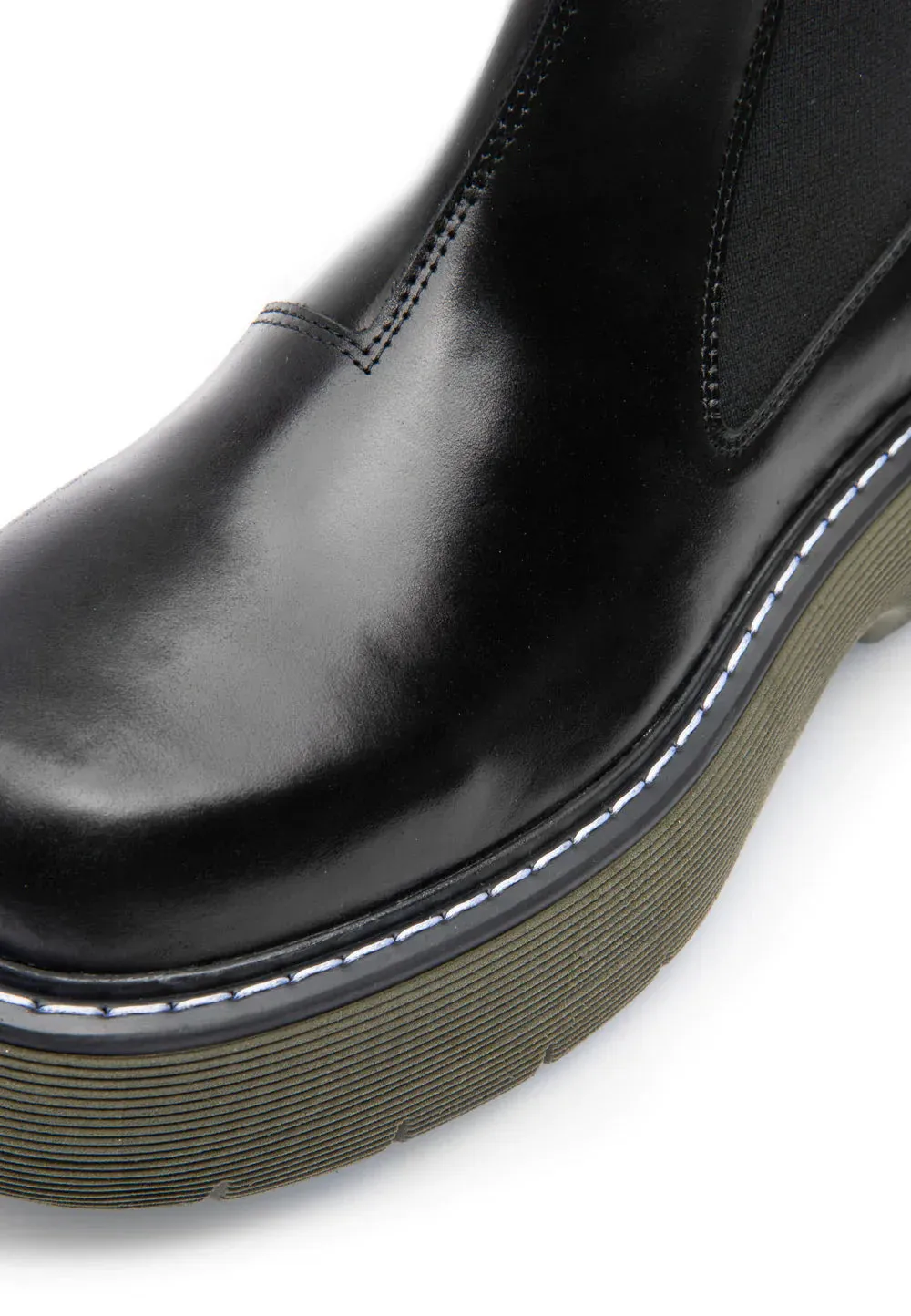 LÄST Ella Leather Black/Green Chelsea Boots