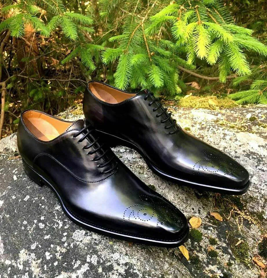 Men Black Leather Brogue Shoes, Men Black Leather Dress Shoes