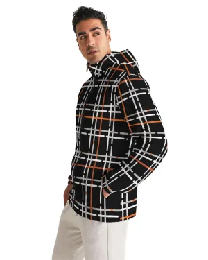 Mens Hooded Windbreaker - Black Tartan Plaid Water Resistant Jacket - JL3V0X