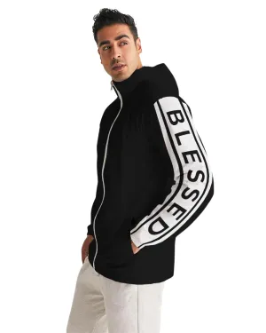 Mens Hooded Windbreaker - Blessed Sleeve Stripe Black Water Resistant Jacket - J7NP0X