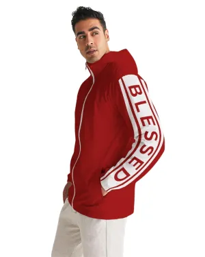 Mens Hooded Windbreaker - Blessed Sleeve Stripe Red Water Resistant Jacket - J7NG0X