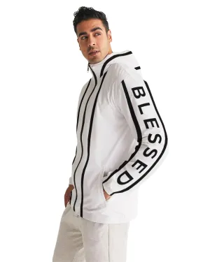 Mens Hooded Windbreaker - Blessed Sleeve Stripe White Water Resistant Jacket - J7TM0X