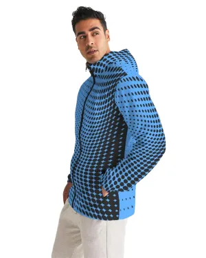 Mens Hooded Windbreaker - Blue Polka Dot Water Resistant Jacket - JL1G0X