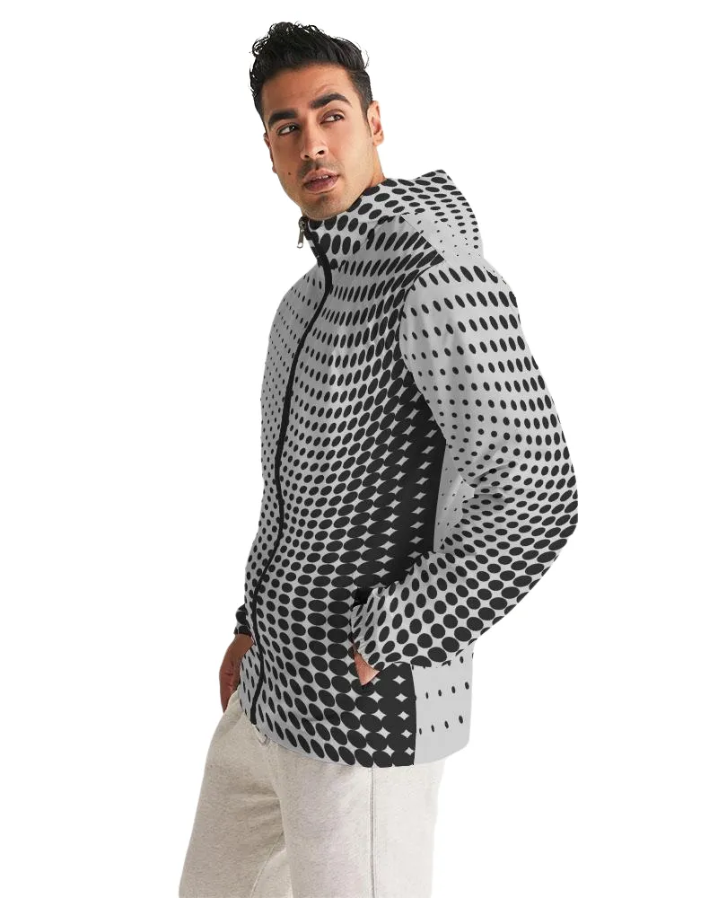 Mens Hooded Windbreaker - Grey Polka Dot Water Resistant Jacket - JL260X