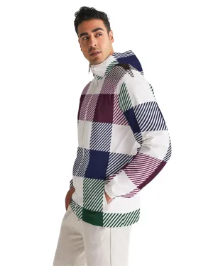 Mens Hooded Windbreaker - Multicolor Tartan Plaid Water Resistant Jacket -  JJYJ0X