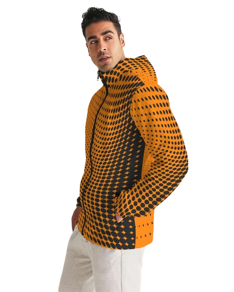 Mens Hooded Windbreaker - Orange Polka Dot Water Resistant Jacket - JL3O0X