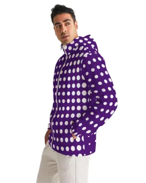 Mens Hooded Windbreaker - Purple Polka Dot Water Resistant Jacket - JL2I0X