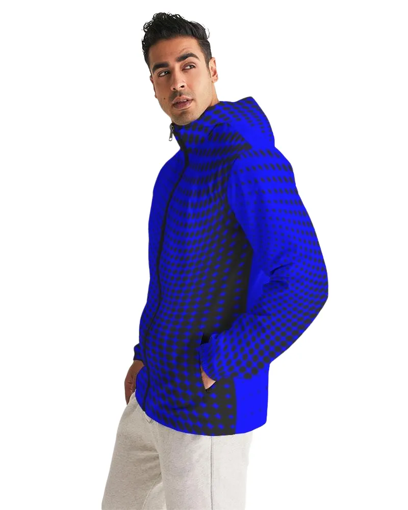 Mens Hooded Windbreaker - Royal Blue Polka Dot Water Resistant Jacket - JL2E0X