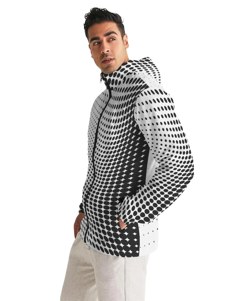 Mens Hooded Windbreaker - White Polka Dot Water Resistant Jacket - JL300X