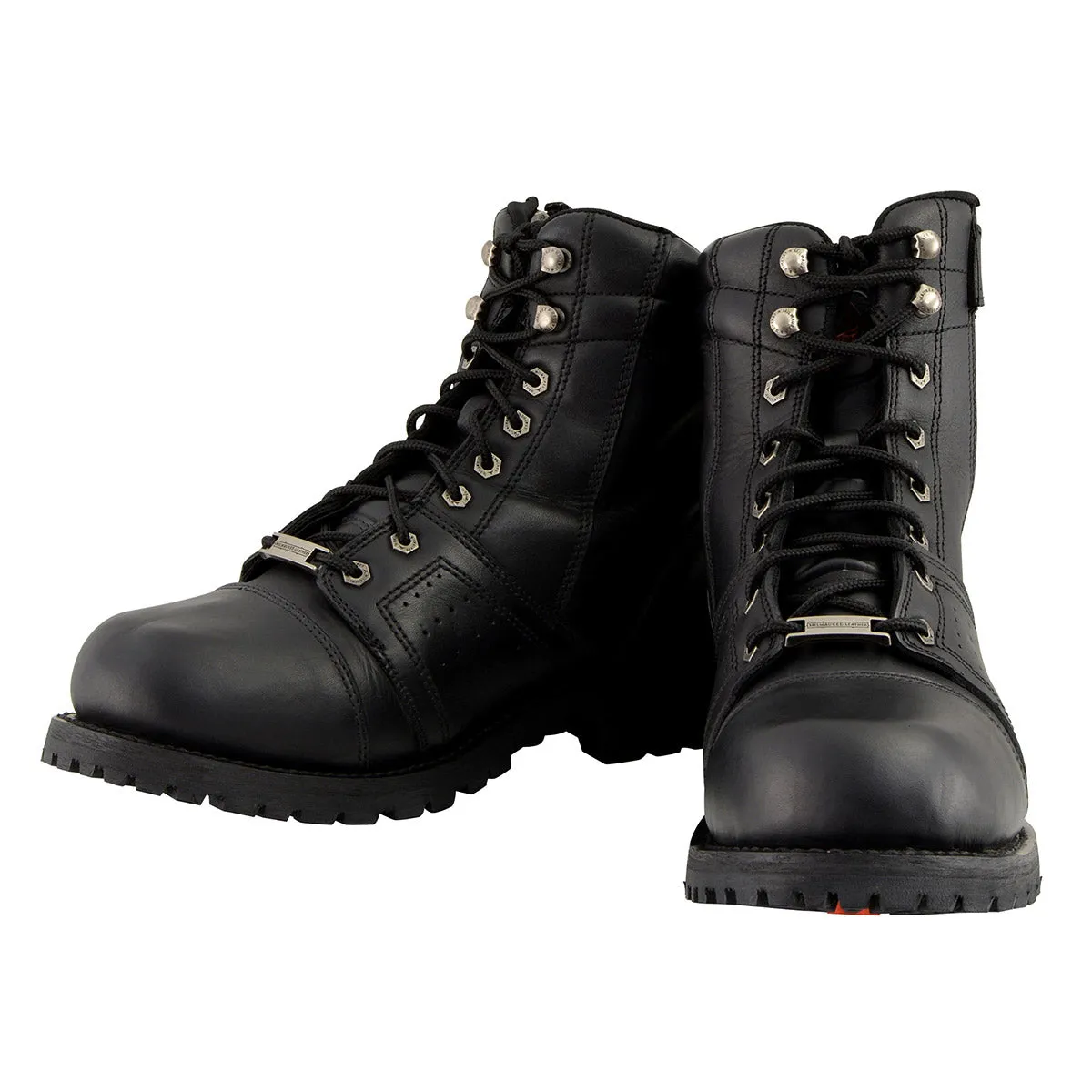 Milwaukee Leather MBM9000W Men's Black Lace-Up 'Wide-Width' Motorcycle Leather Boots with Side Zipper Entry