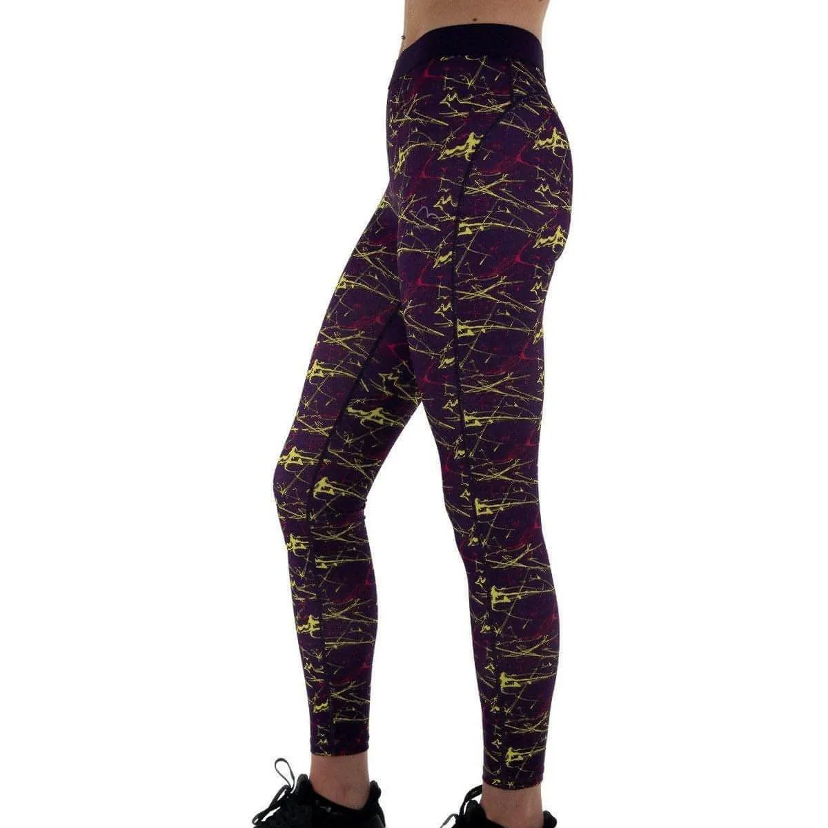 More Mile Go For It Printed Womens Long Running Tights - Purple