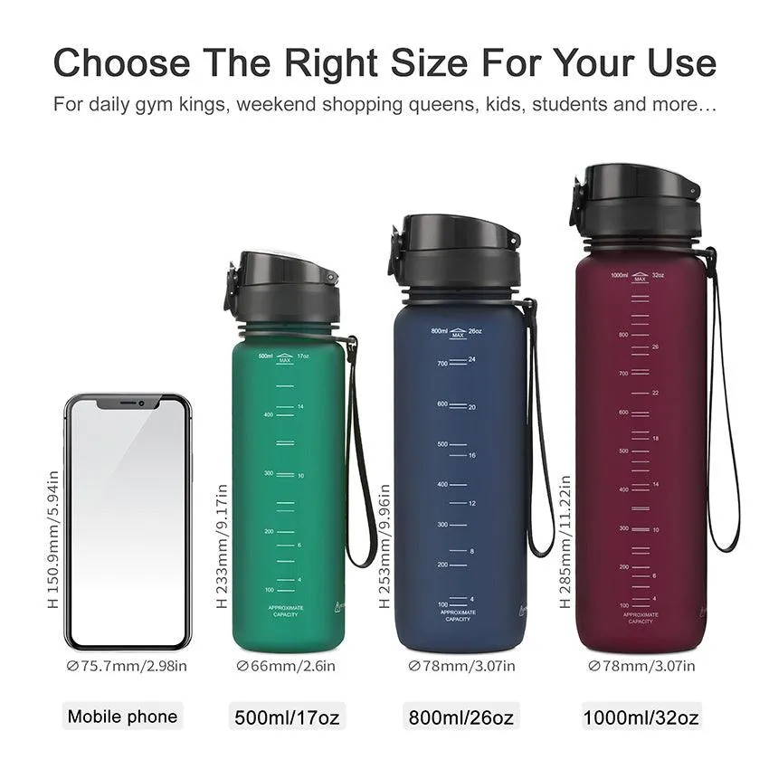 New BPA Free Sports Water Bottle - 500/800/1000ml Portable Leak-Proof Shaker for Gym & Outdoor Activities