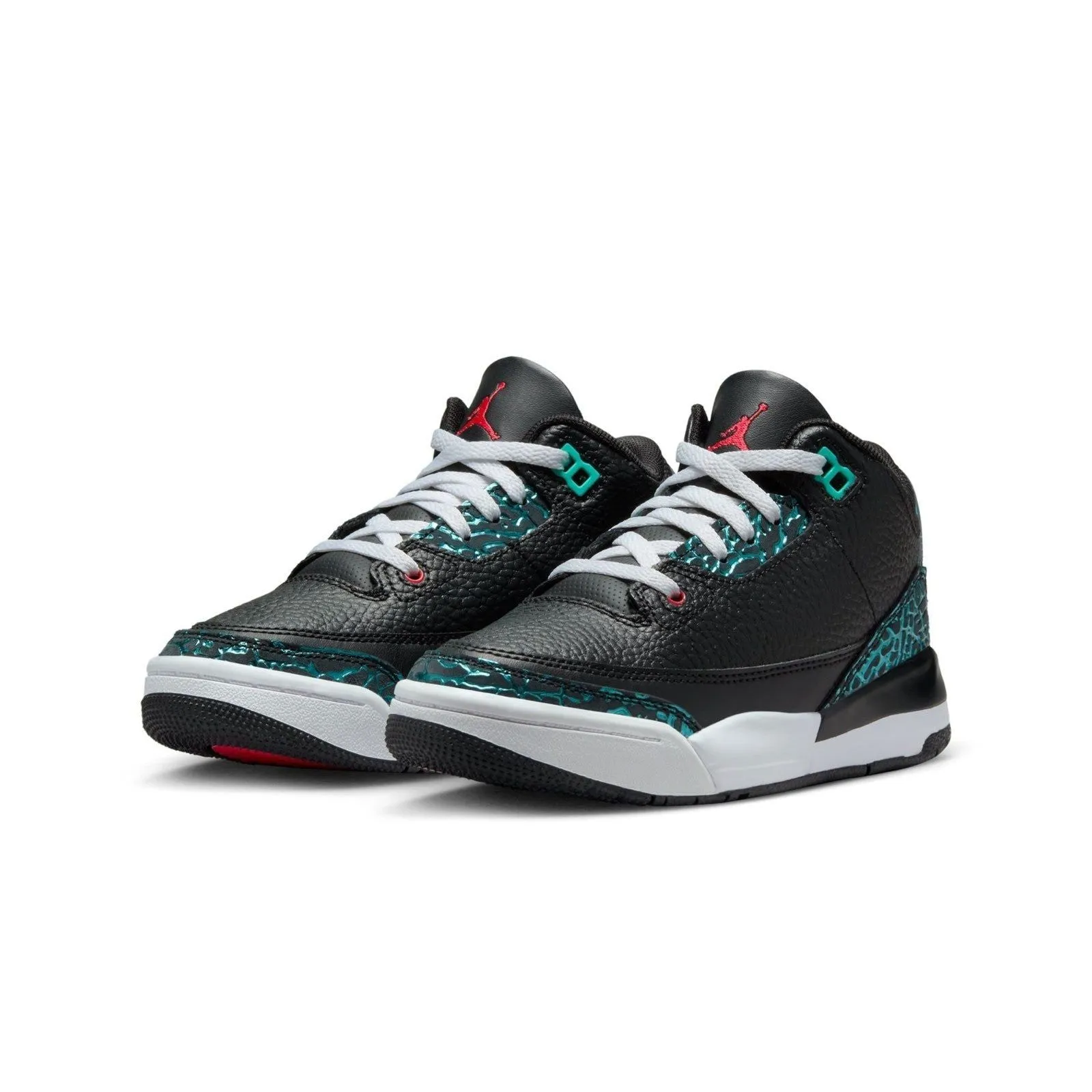 Nike Kid's Air Jordan 3 Retro PS Shoes - Black / Hyper Jade / Red / White