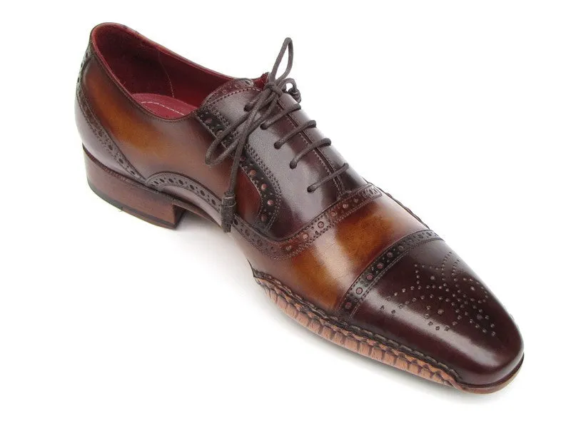 Paul Parkman Captoe Oxfords Brown Hand Pained Shoes