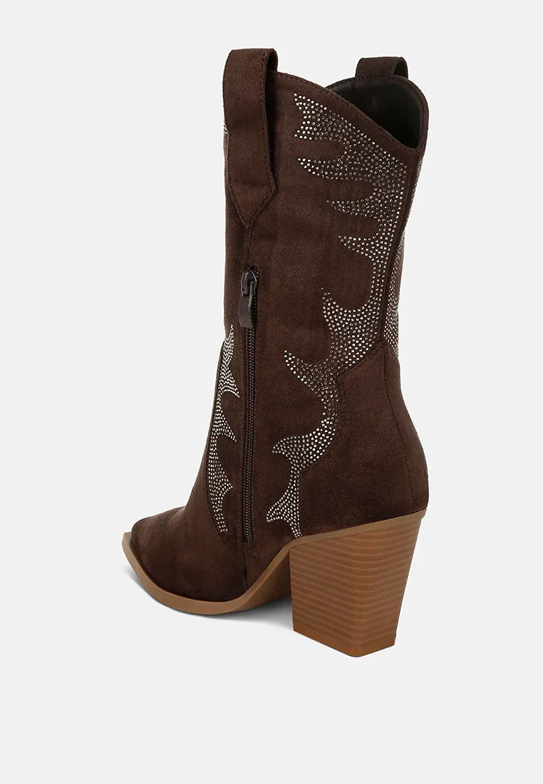 Rambler Rhinestones Embellished Calf Boots