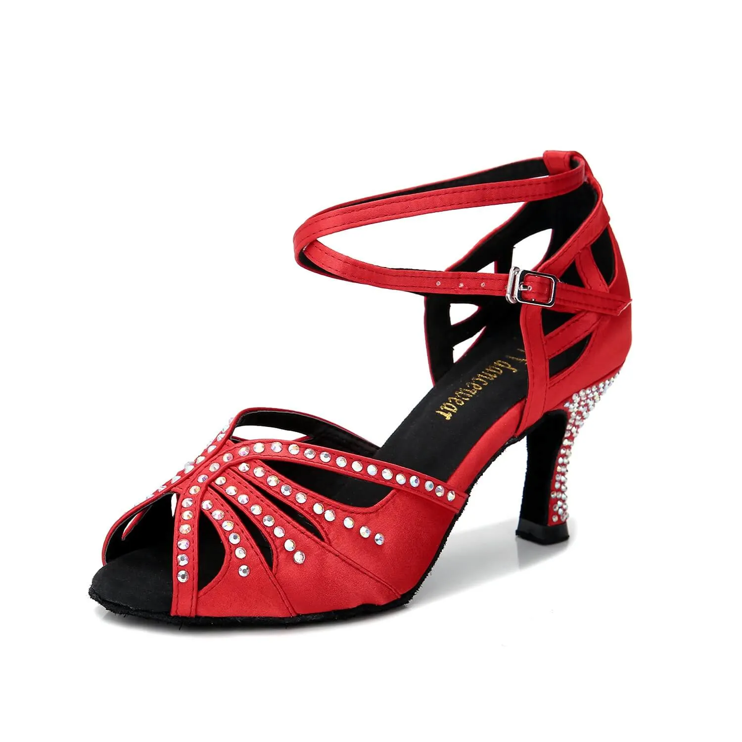 Red Satin Diamante Ballroom Dance Shoes Latin Salsa Dancing Shoes