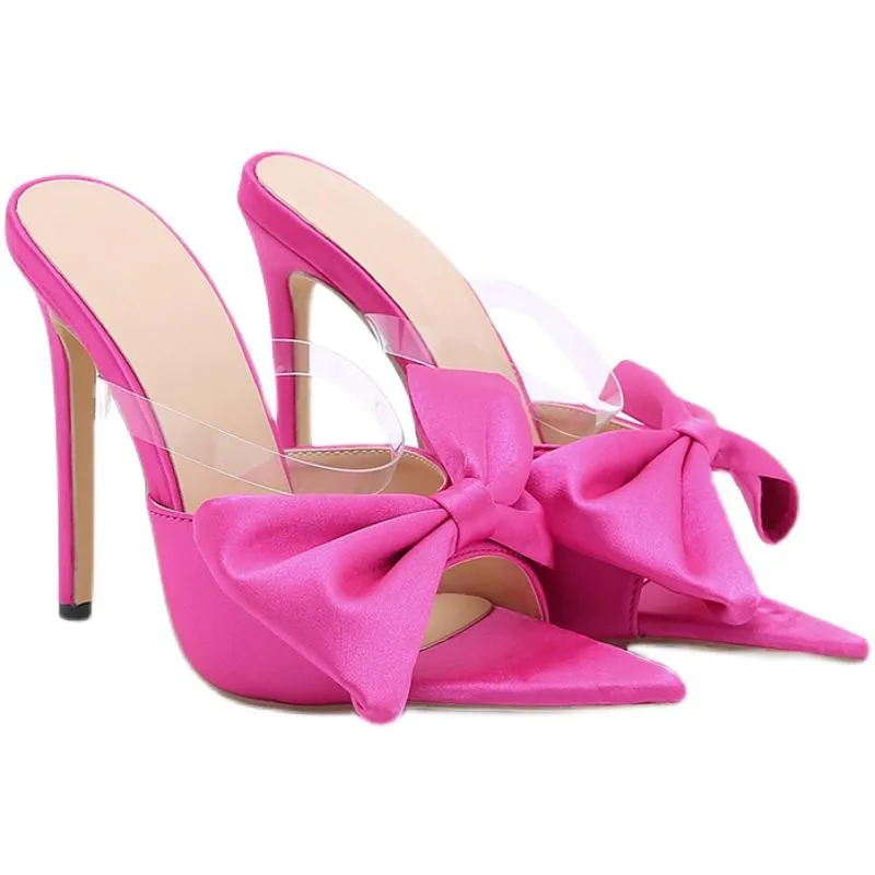 Satin Material Bow Open Toe High Heels