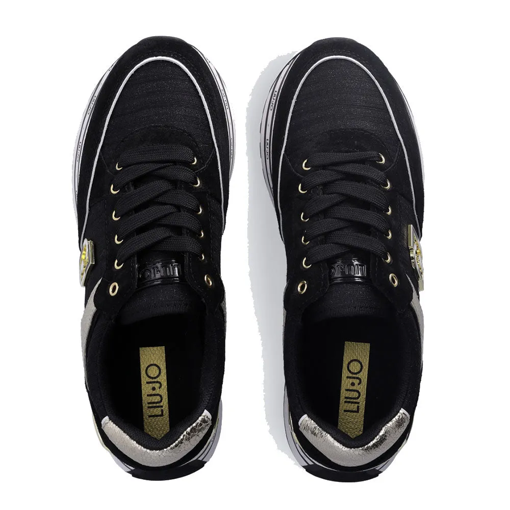 Scarpe Donna LIU JO Maxi Wonder 20 Sneakers Platform in Suede e Crackle Nero e Oro