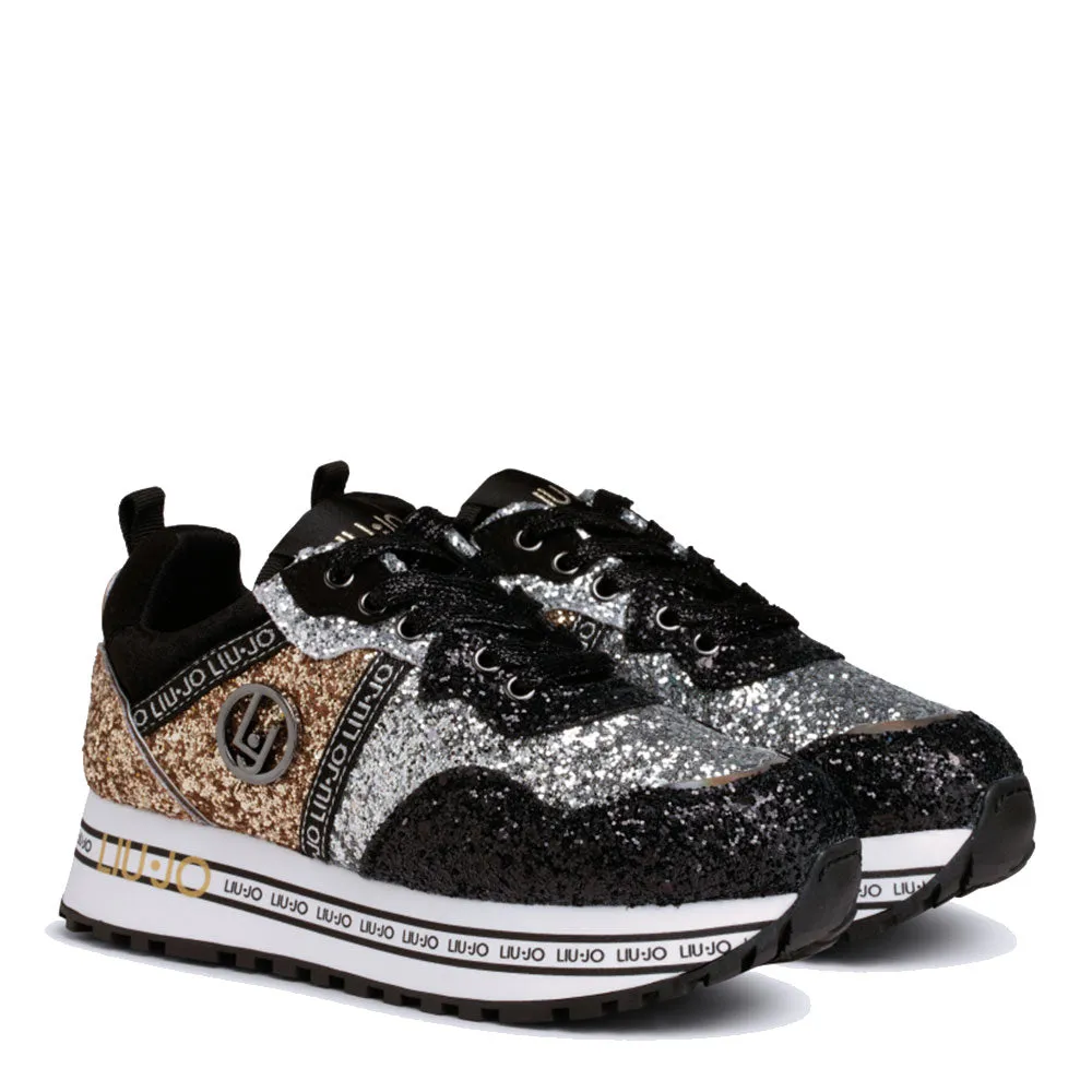 Scarpe Donna LIU JO Sneakers Platform Maxi Wonder 253 con Glitter All Over Nero e Silver