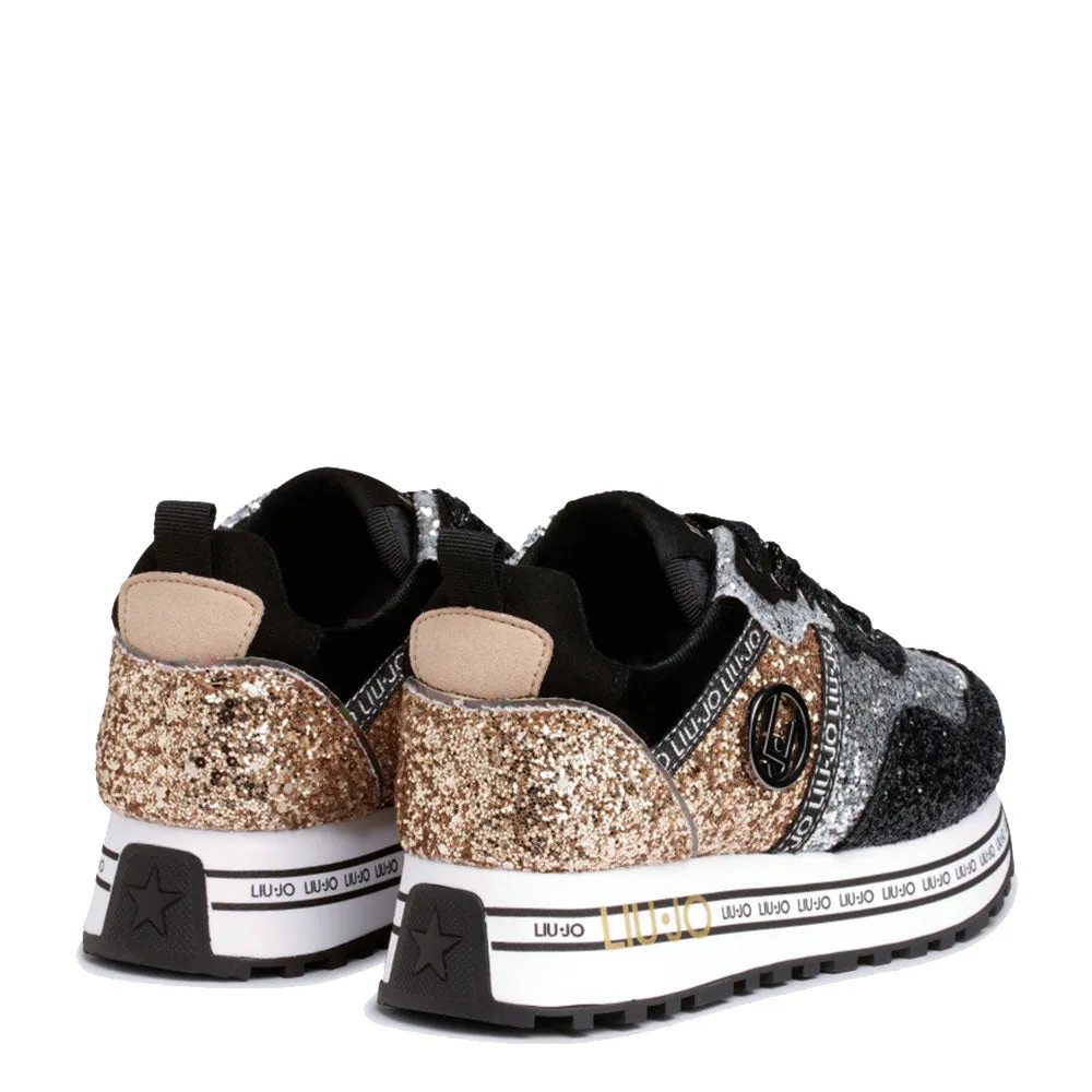 Scarpe Donna LIU JO Sneakers Platform Maxi Wonder 253 con Glitter All Over Nero e Silver