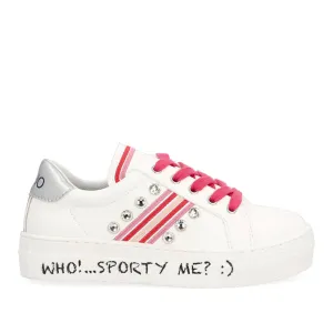 Scarpe Junior LIU JO linea Alicia Chic 301 Sneakers con Pietre Gioiello colore Bianco Argento e Fuxia