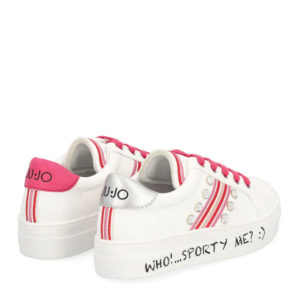 Scarpe Junior LIU JO linea Alicia Chic 301 Sneakers con Pietre Gioiello colore Bianco Argento e Fuxia