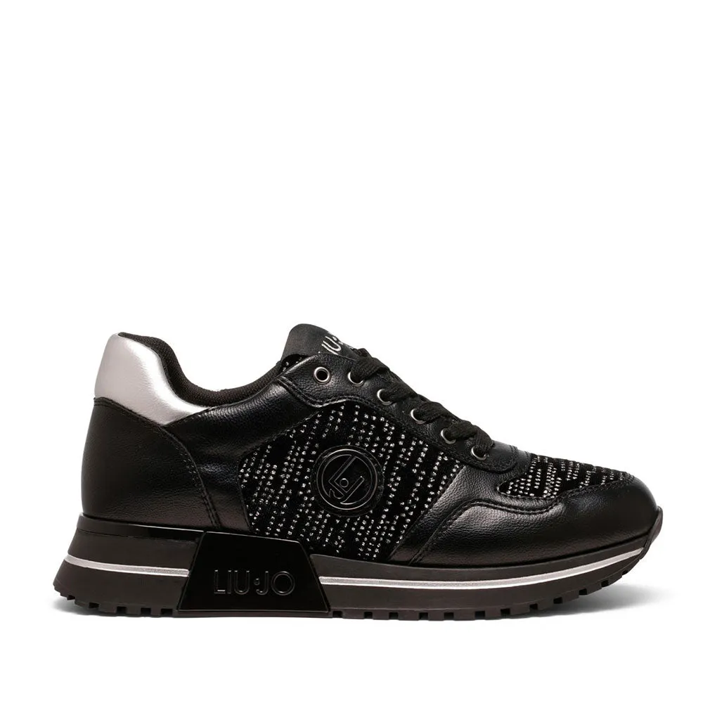 Scarpe LIU JO Kiss 636 Sneakers Running in Velluto con Strass Nero