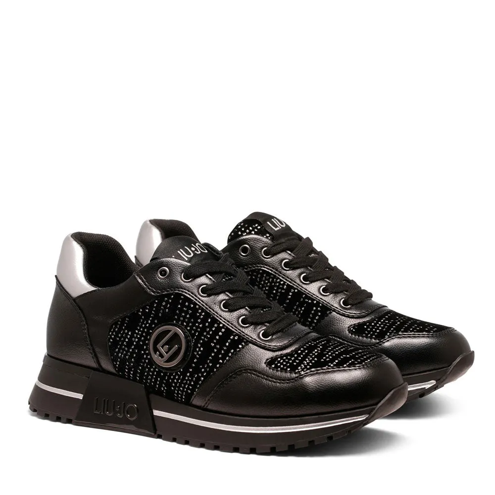 Scarpe LIU JO Kiss 636 Sneakers Running in Velluto con Strass Nero