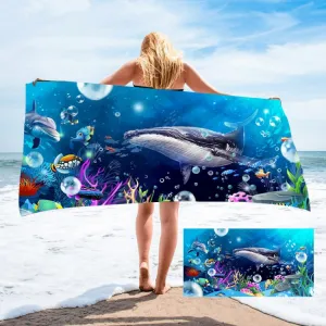 Seaside Portable Microfiber Beach Swim Printed Bath Towel 150x75cm(Shark)