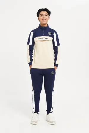 Senior Boys Navy And Beige Active Jogging Suit (2 Piece)