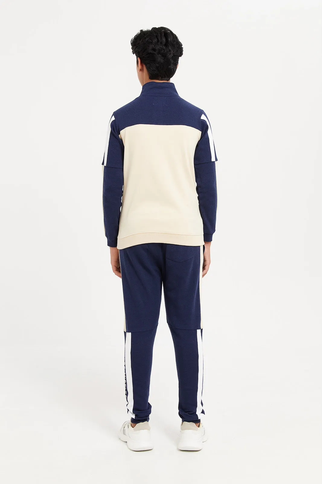 Senior Boys Navy And Beige Active Jogging Suit (2 Piece)