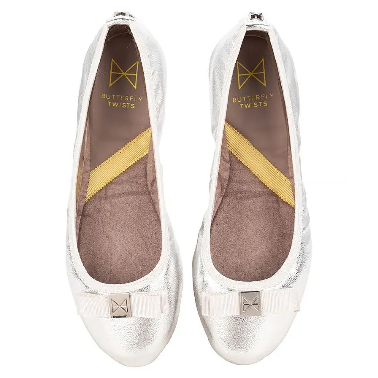 SHEA Ballet Flat Shoes - Silver Tumble Nappa