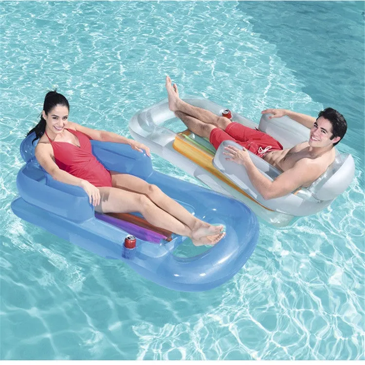 Single Water Inflatable Bed Back Luxury Chair Adult Inflatable Floating Row with Armrest & Cup Hole, Size:161 x 84cm(Transparent)