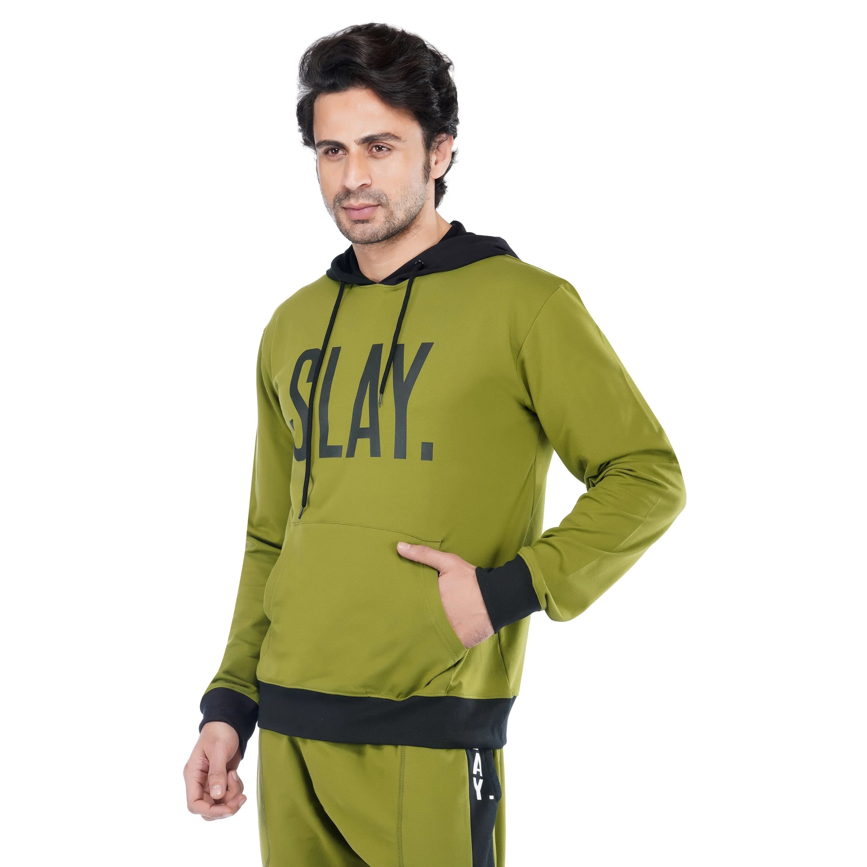 SLAY. Classic Men's Colorblock Olive Green & Black Tracksuit