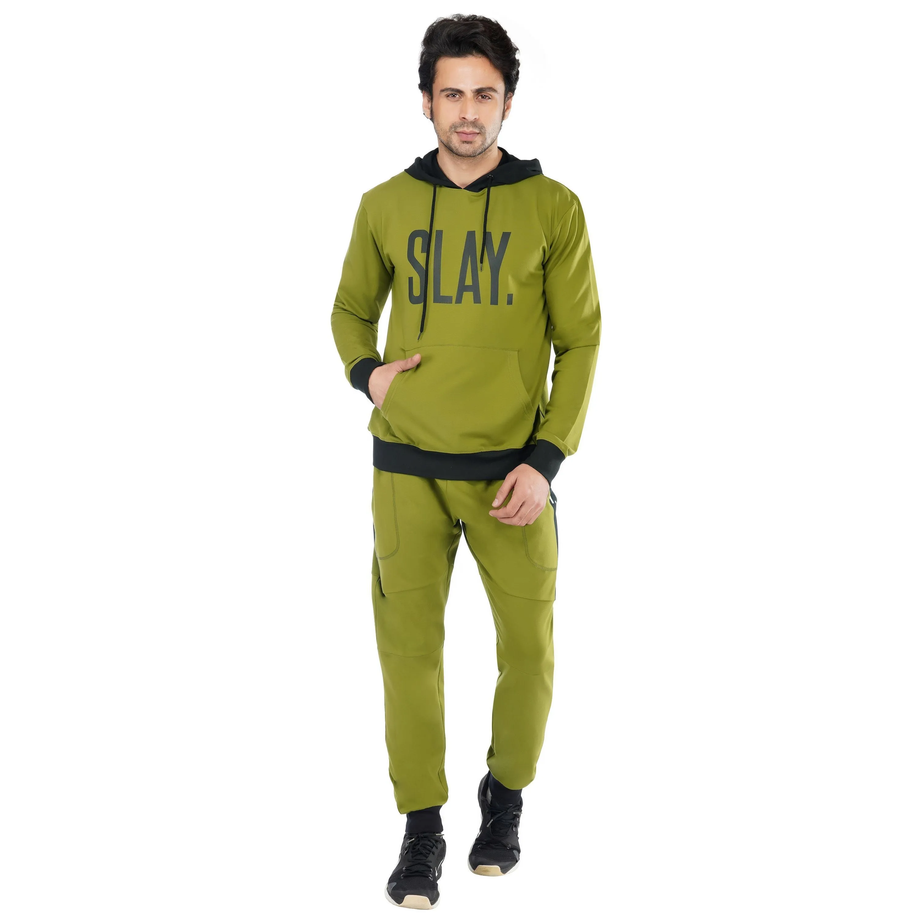 SLAY. Classic Men's Colorblock Olive Green & Black Tracksuit