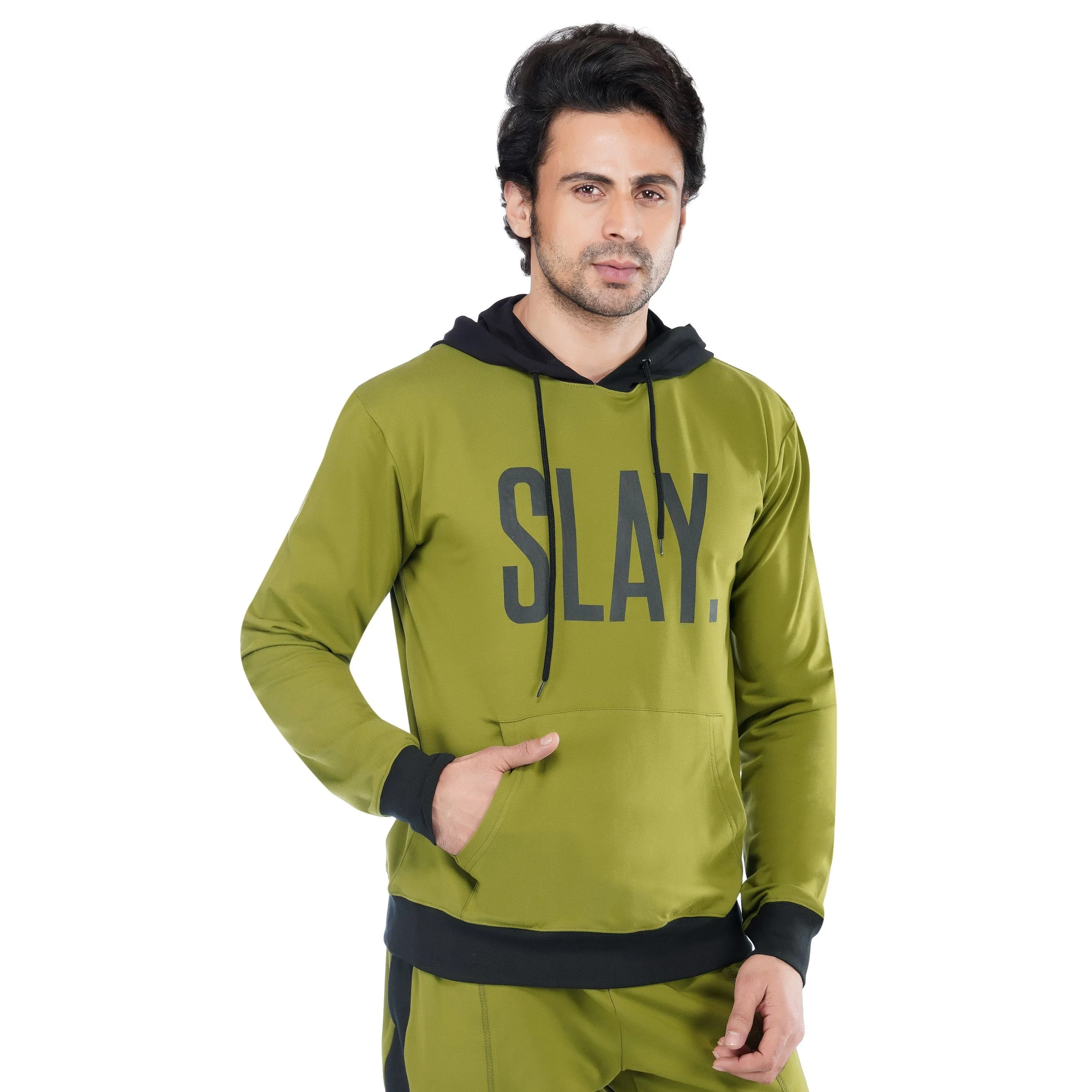 SLAY. Classic Men's Colorblock Olive Green & Black Tracksuit