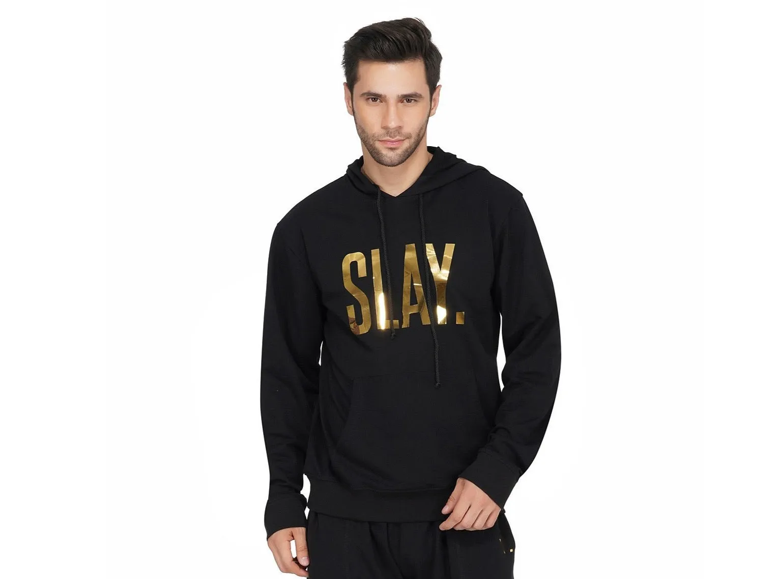 SLAY. Classic Men's Limited Edition Gold Foil Printed Black Printed Hoodie