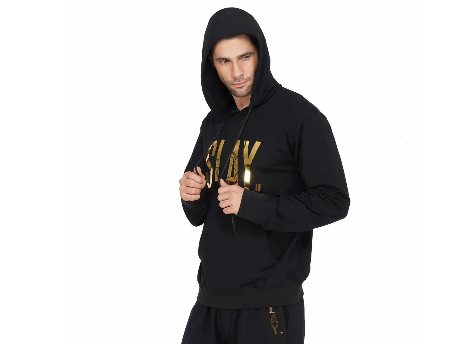 SLAY. Classic Men's Limited Edition Gold Foil Printed Black Printed Hoodie