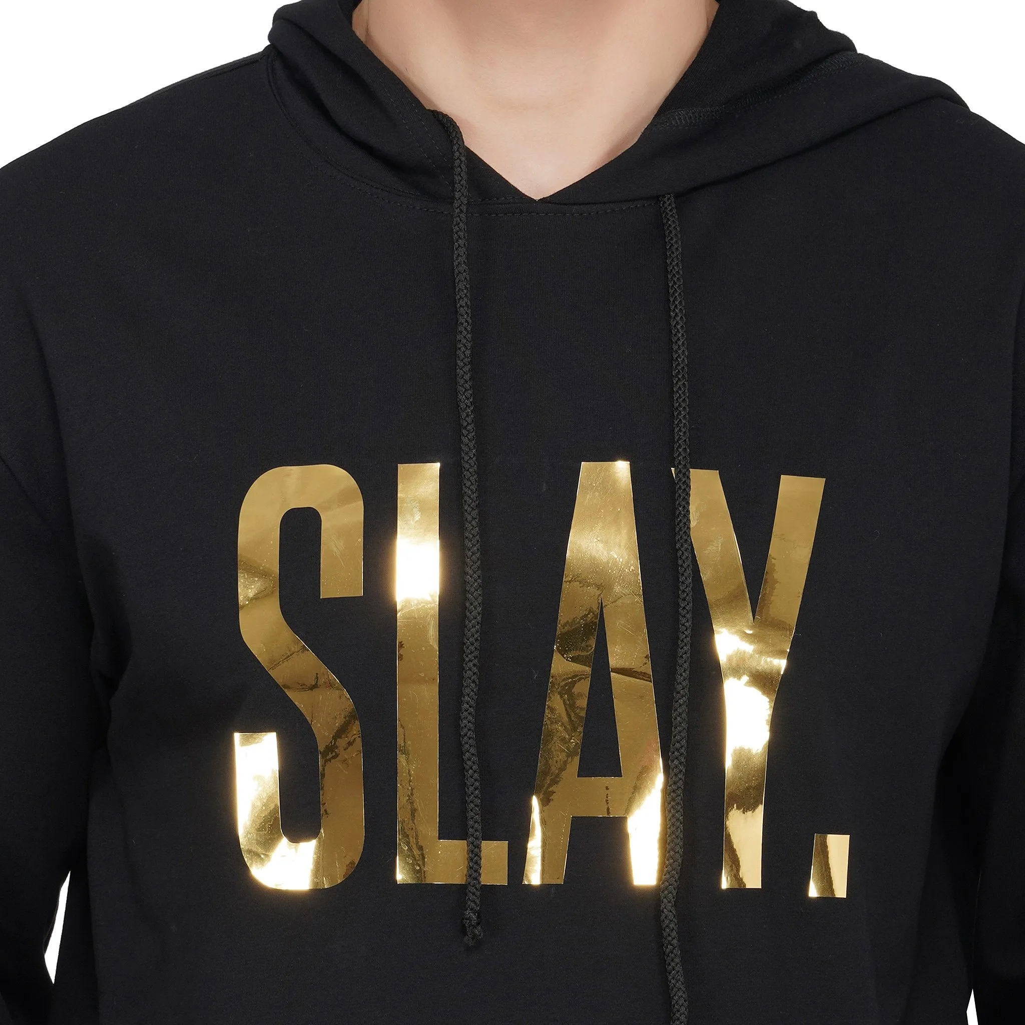 SLAY. Classic Men's Limited Edition Gold Foil Printed Black Printed Hoodie