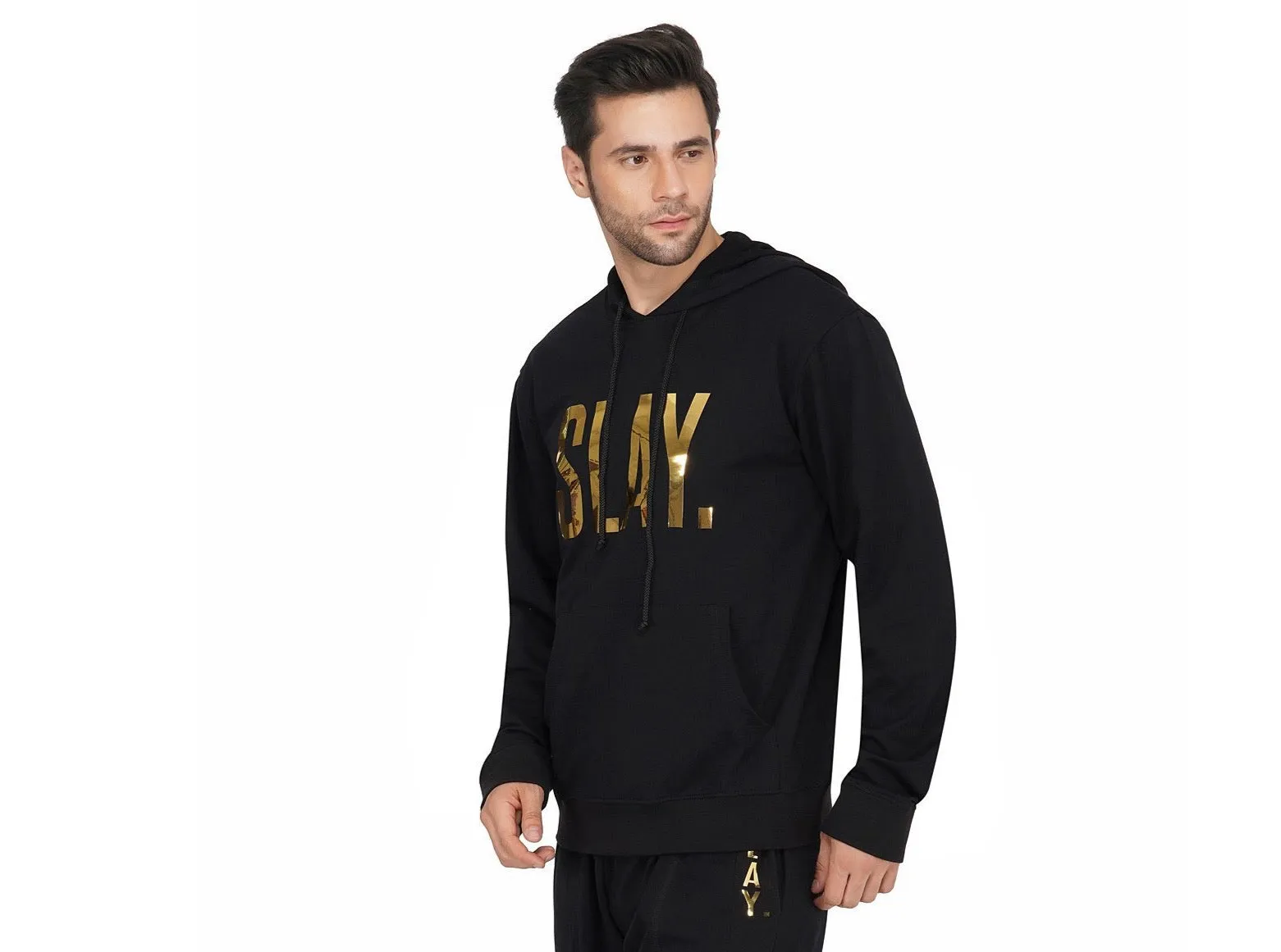 SLAY. Classic Men's Limited Edition Gold Foil Printed Black Printed Hoodie