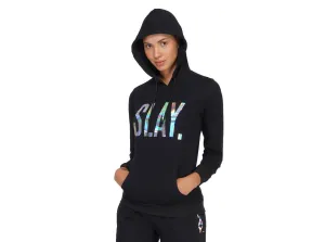 SLAY. Classic Women's 💎 Edition Holographic Reflective Print Black Hoodie