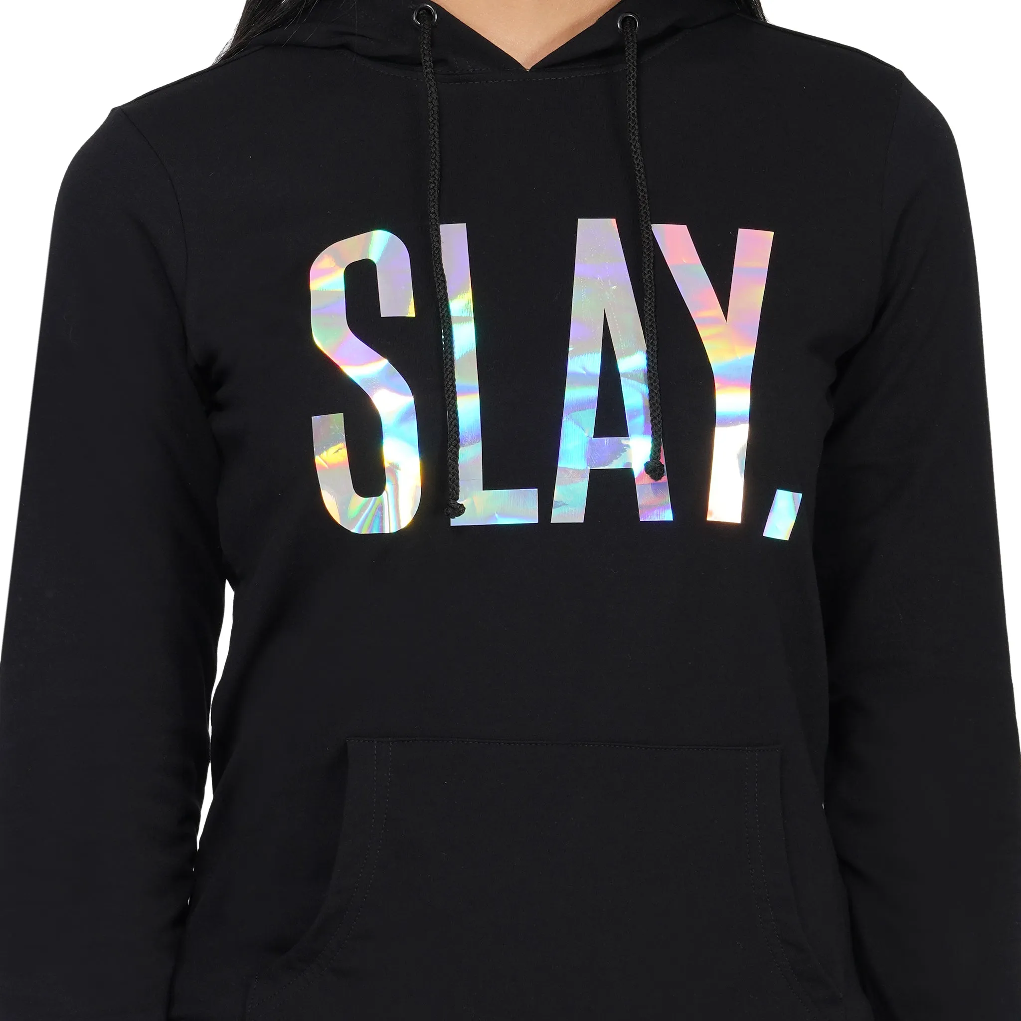 SLAY. Classic Women's Limited Edition Holographic Mirror Foil Print Black Tracksuit